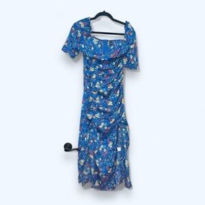 Shein Blue Dress with Flowers and 2 slit cutouts off the shoulder
